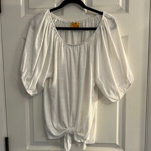 Ruby Rd White Tie-Front Blouse Large EUC